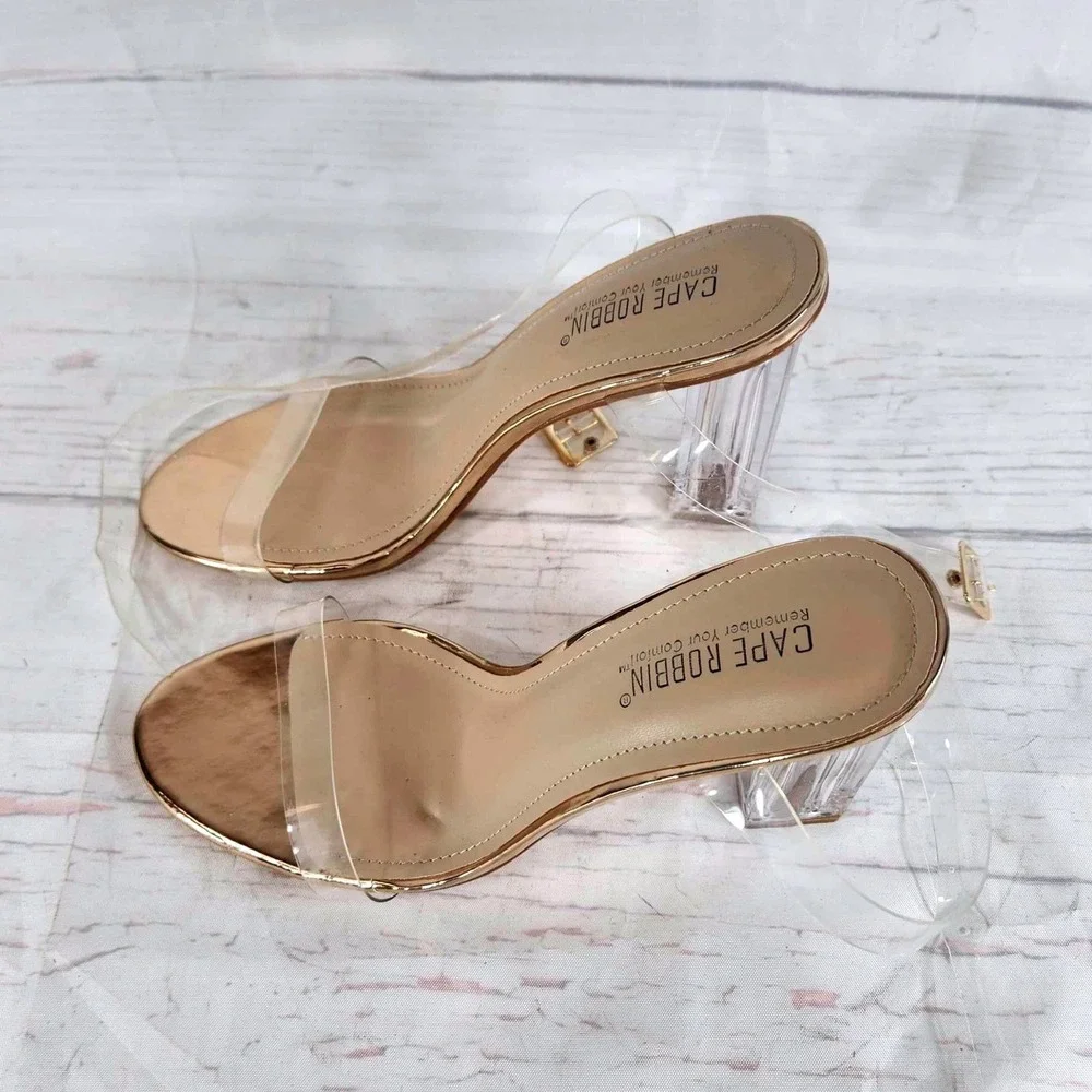 Cape Robbin Lucite Clear Strappy Block Chunky Heels - Women's Size 10M